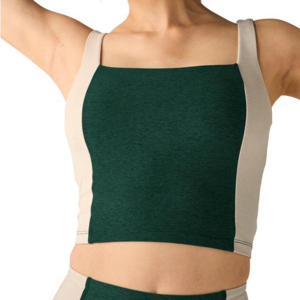 Spacedye Vitality Colorblock Cropped Tank Dark Spruce Green/Eggshell Size XS